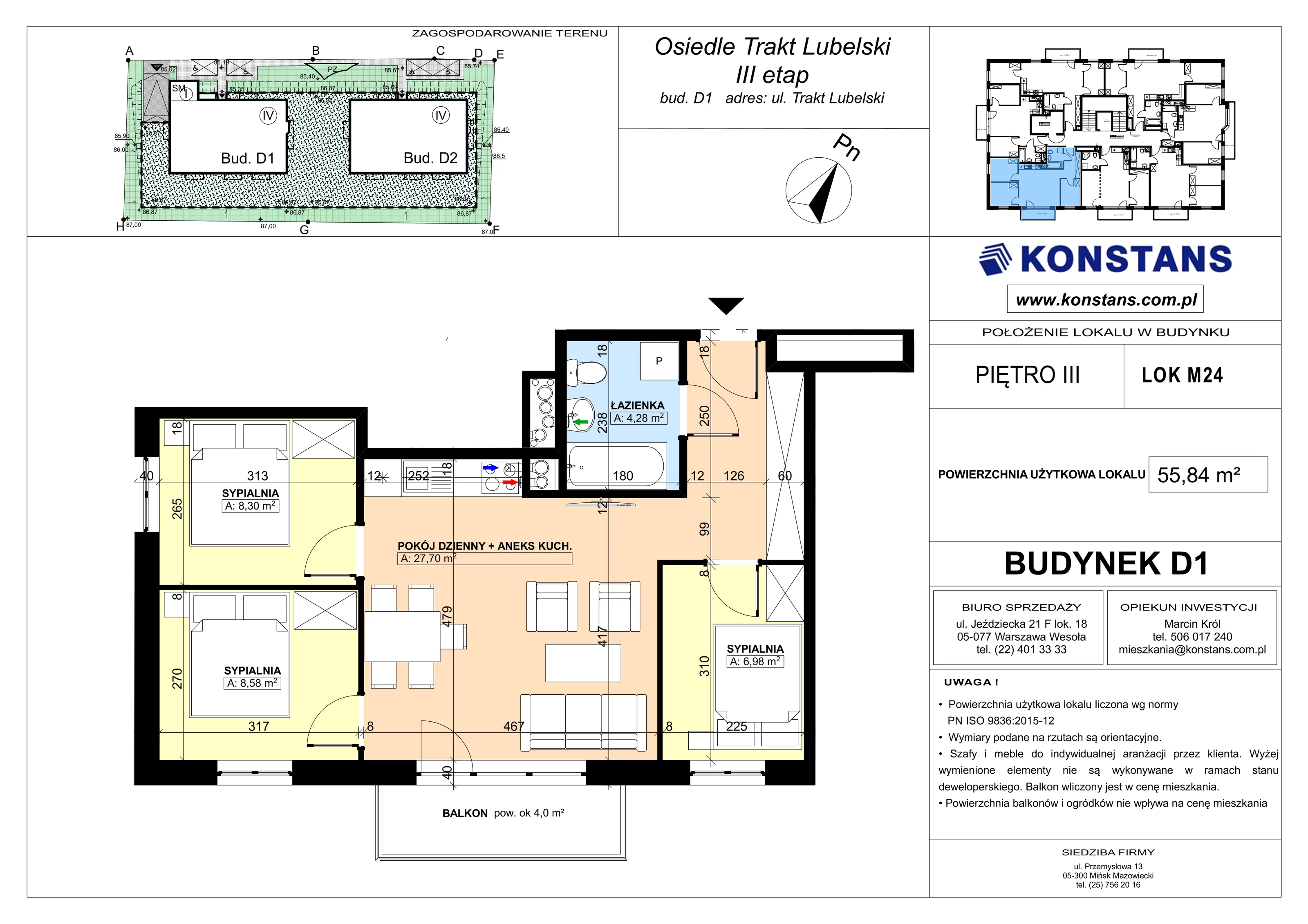 4 pokoje, mieszkanie 55,84 m², piętro 3, oferta nr D1.24, Trakt Lubelski Etap III, Warszawa, Wawer, Zbytki, ul. Trakt Lubelski 181C/181D